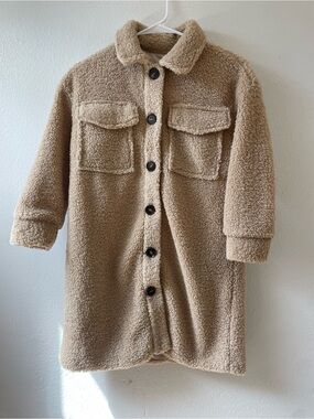 Kids Cozy Sherpa Button-Front Coat in Beige